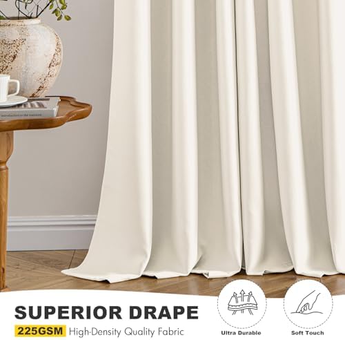 MIULEE Blackout Curtains for Bedroom 2 Panels 40 x 84 Inch Long Beige White - Image 5