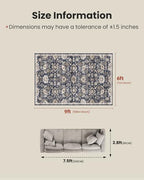 Amada 6x9 Washable Area Rug for Dining Room, Blue/Brown, Vintage Pattern - Image 2