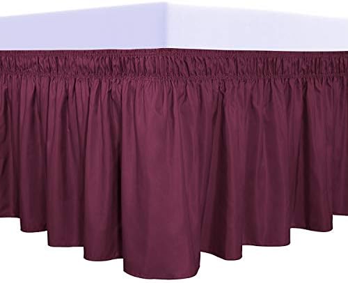 PureFit Wrap Around Ruffled Bed Skirt, Wine, Queen/King - 18" Drop by PureFit