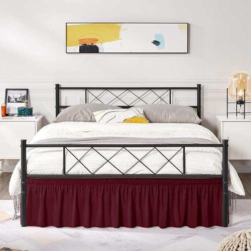Wrap Around Full Size Bed Skirt Split Corners 14" Drop-Elastic Dust Ruffle - Image 5