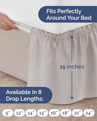 CGK Wrap Around Dust Ruffle Bed Skirt - Full Size, 15" Inch, French Grey - Image 4