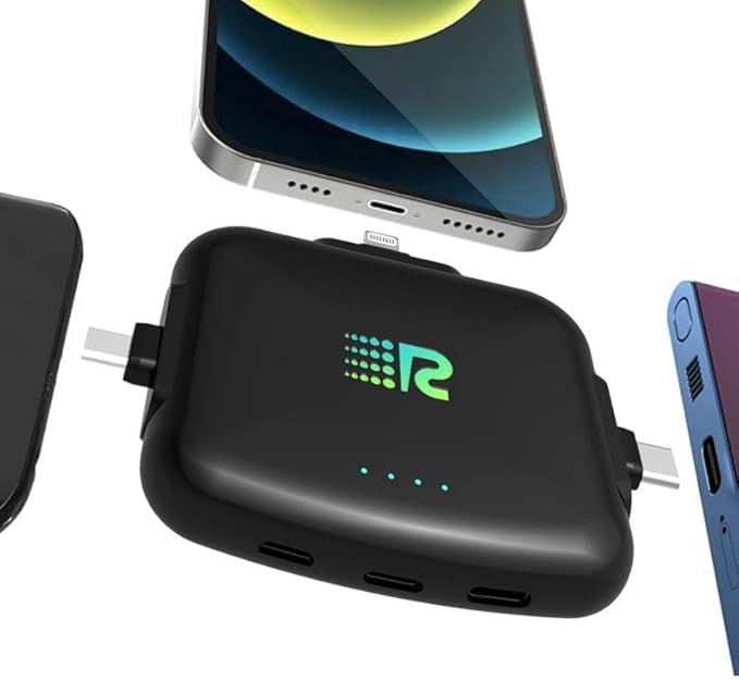 Rush Charge Universal Comet Portable Power Bank 3200mah, 2.1A High-Speed Fast Charging - Apple Lightning, Type C, Micro-USB Charges 3 Devices at a Time Pre-Charged Compatible with iPhone 17 16 15 14