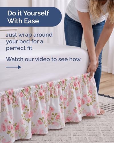 CGK Wrap Around Dust Ruffle Bed Skirt - Queen Size, 15" Inch, Bloom - Image 3