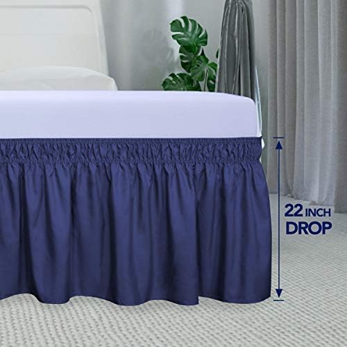 PureFit Wrap Around Ruffled Bed Skirt, Navy, Queen/King - 22" Drop - Image 5