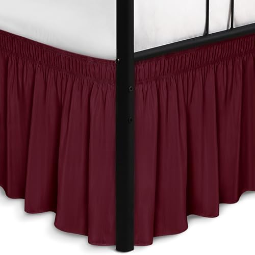 Wrap Around King Size Bed Skirt Split Corner 14" Drop-Elastic Dust Ruffle by Biscaynebay