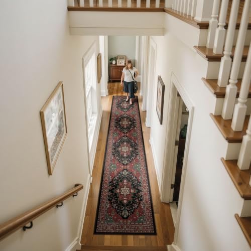 RELEANY Washable Area Rug, Runner 2'x9', Red/Black - Image 2