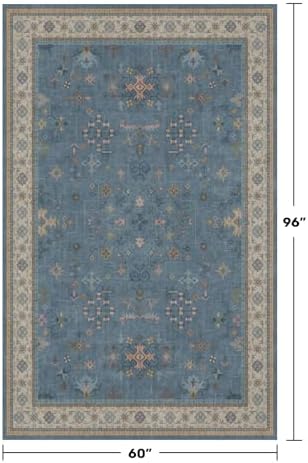 5x8 Rug for Living Room, Boho Eclectic Area Rugs Blue Modern Low-Pile Carpet for Bedroom, Dining Table, Nursery, Washable Non-Slip with Rubber Back - Image 2