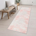 2.6x10 Washable Runner Rug:Modern Abstract Soft Carpet Pink White - Image 3