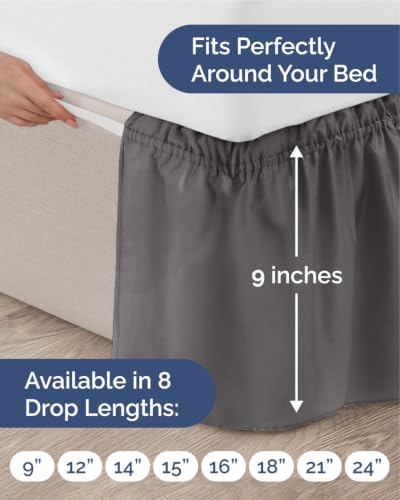 CGK Wrap Around Dust Ruffle Bed Skirt - Full Size, 9" Inch, Charcoal - Image 4
