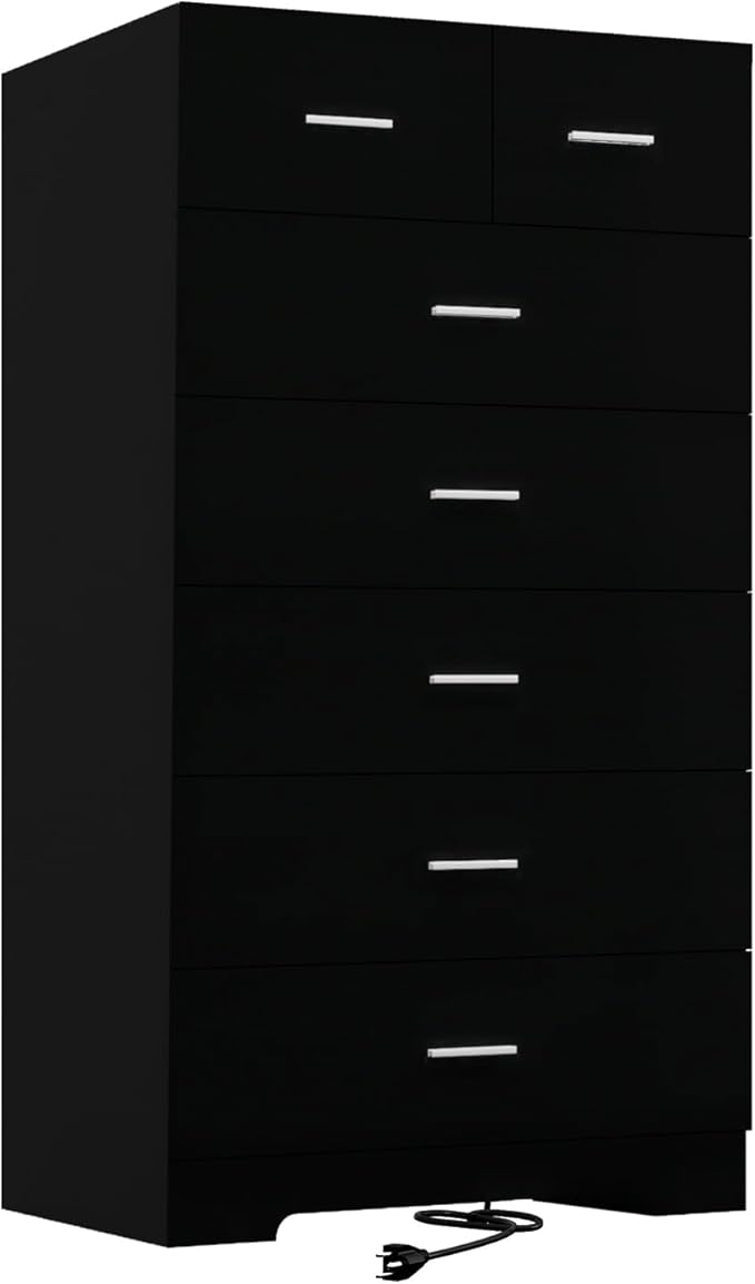 47.3" Tall Dresser for Bedroom Chests of Drawers with Charging Station 7 Drawer Dressers with Metal Slide Rail Modern Wood Closet Organizer with Large Storage for Home Office Entryway