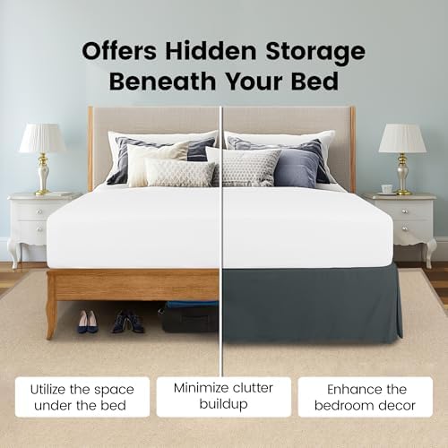 King Size Pleated Bed Skirt, Hides Under-Bed Storage 16 Inch Drop, Grey - Image 3