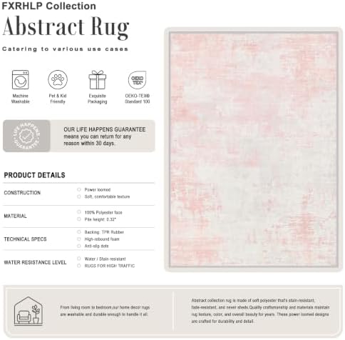 Area Rug Living Room: 3x5 Modern Washable Soft Carpet Pink White - Image 2
