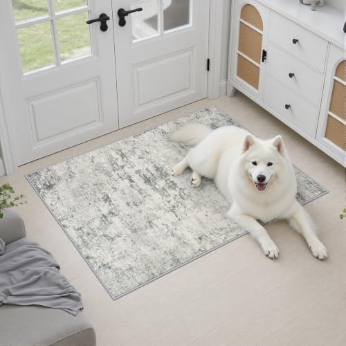 2x3 Washable Entryway Rug: Modern Abstract Indoor Soft Carpet Gray - Image 3