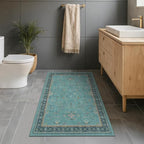 Hazo Haus Teal 3x6 Wide Non Slip Kitchen Rug - Washable Front Door Runner Indoor Entrance, Vintage Floral Pattern Indoor Decor, Non Slip Soft Low Pile Fade Resistant by HazoHaus