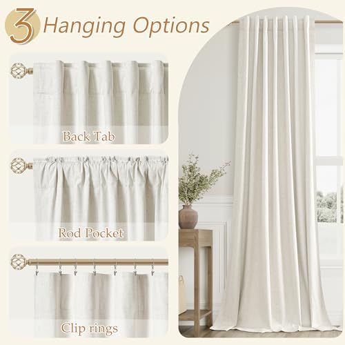 Guken 100% Blackout Linen Curtains 94 Inch Long for Bedroom 2 Panels Cream - Image 5