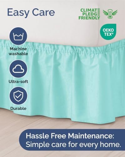 CGK Wrap Around Dust Ruffle Bed Skirt - Full Size, 16" Inch, Spa Blue - Image 6