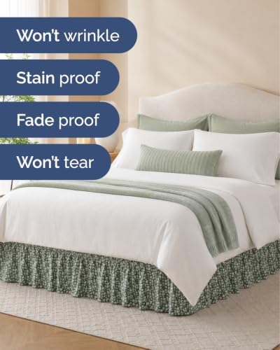 CGK Wrap Around Dust Ruffle Bed Skirt - Twin Size, 12" Inch, Green Meadow - Image 5