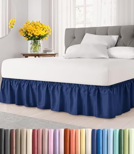 CGK Wrap Around Dust Ruffle Bed Skirt - Queen Size, 21" Inch, Navy Blue by CGKUnlimited