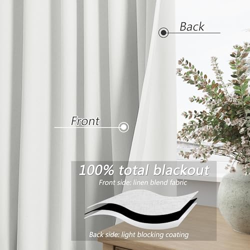 Guken 100% Blackout Linen Curtains 63 Inch Long 2 Panels Off White - Image 4
