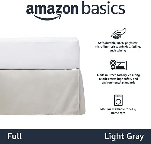Amazon Basics Lightweight Pleated Bed Skirt, Machine Washable, Wrinkle and Fade Resistant, Full, Light Grey - Image 2