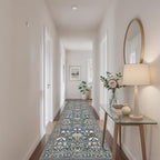 Hallway 3x10 Washable Runner Rug: Kitchen Rugs Entryway Area Rugs Vintage Soft Floor Mat Non Slip Indoor Farmhouse Carpet for Bathroom Living Room Bedroom Printed Rug for Family(3x10 Floral/Blue) - Image 4