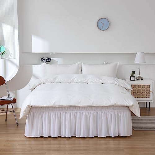 MEILA Wrap Around Elastic Bed Skirt for Queen & King Beds, 16" Drop, White - Image 4