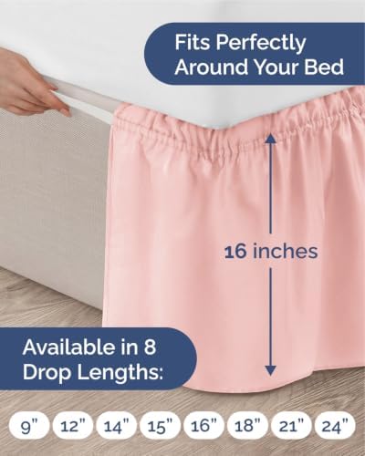 CGK Wrap Around Dust Ruffle Bed Skirt - King Size, 16" Inch, Baby Pink - Image 4