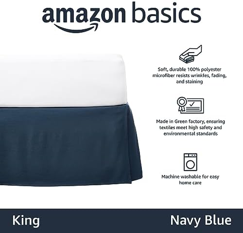Amazon Basics Lightweight Pleated Bed Skirt, Wrinkle and Fade Resistant, Machine Washable, King, Navy Blue, 16-inch Drop - Image 2