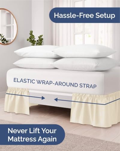 CGK Wrap Around Dust Ruffle Bed Skirt - King Size, 21" Inch, Off White - Image 2