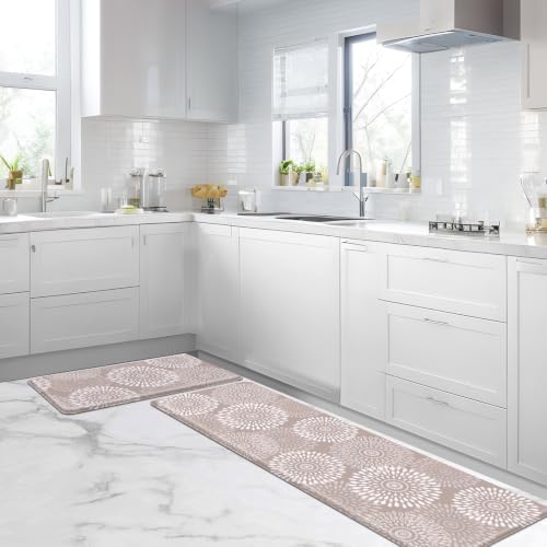 LuxStep Kitchen Mats for Floor,0.40 inch Cushioned Rug Anti-Fatigue Mats for Kitchen Decor Accessories,Waterproof Non-Slip Mats and Rugs Set for Office,Laundry 17.3"×29"+17.3"×47",Khaki - Image 2