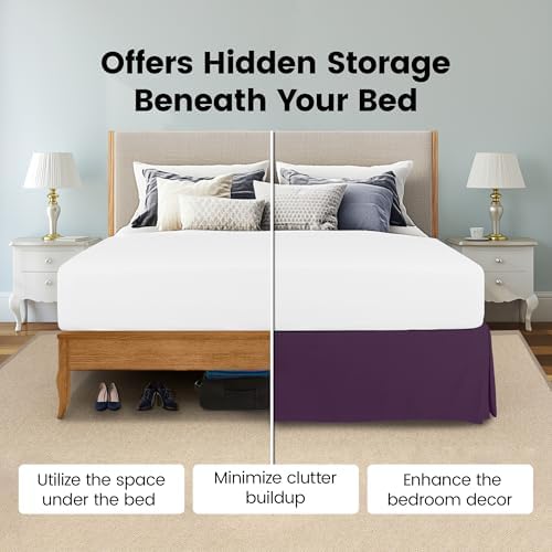 Queen Size Pleated Bed Skirt, Hides Under-Bed Storage 16 Inch Drop, Purple - Image 3