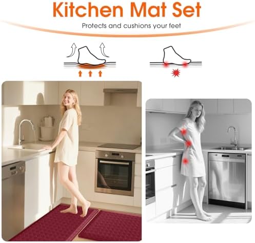 TranquilRelax 4/5 Inch Cushioned Anti Fatigue Kitchen Mats, Burgundy - Image 5