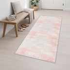 3x8 Washable Runner Rug：Modern Abstract Soft Carpet Pink White - Image 3