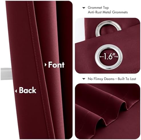 MIULEE Christmas Blackout Curtains for Bedroom 2 Panel 40"x45" Burgundy Red - Image 4
