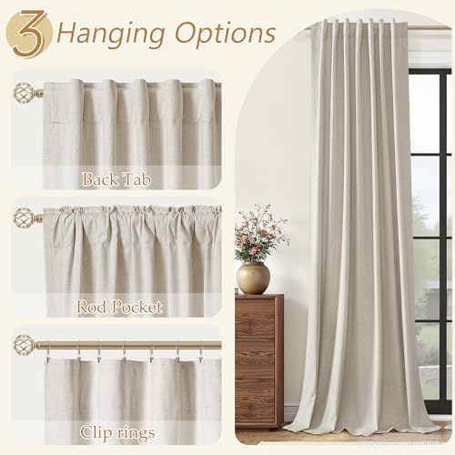 Guken Extra Long 100% Blackout Linen Curtains 120 Inches Grey Beige - Image 6
