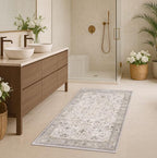 Boho Large 3x4 Bathroom Rug - Washable Low Pile Non-Slip Area Rugs for Entryway, Kitchen, Bedroom Beside Bed, Modern Vintage Neutral Light Gray & Sage Geometric Floral Decor by HazoHaus