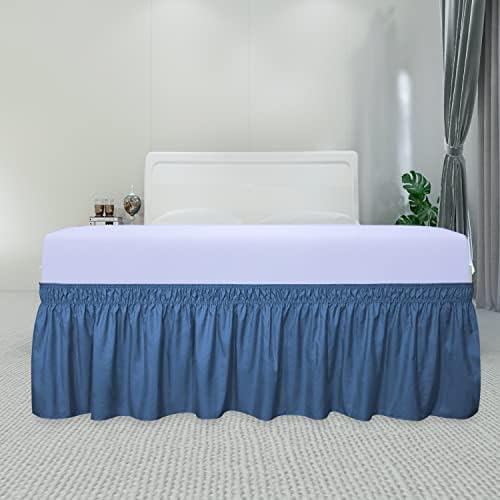 PureFit Wrap Around Ruffled Bed Skirt, Navy, Queen/King - 14" Drop - Image 2
