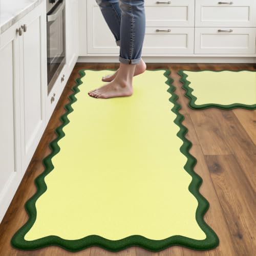 Arenarug Scalloped Kitchen Mats for Floor, Green Kitchen Rugs Set of 2 by ArenaRug