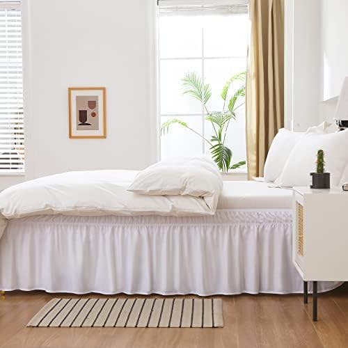 MEILA Wrap Around Elastic Bed Skirt for Twin & Full Beds, 24" Drop, White - Image 4