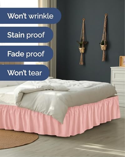 CGK Wrap Around Dust Ruffle Bed Skirt - Full Size, 15" Inch, Baby Pink - Image 5
