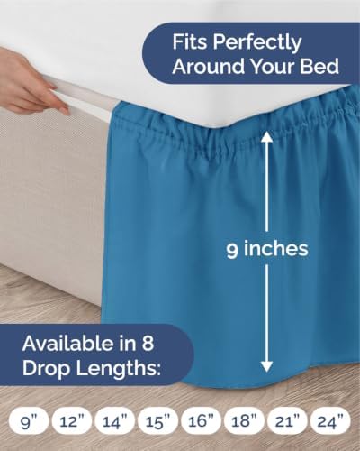 CGK Wrap Around Dust Ruffle Bed Skirt - King Size, 9" Inch, Denim Blue - Image 4