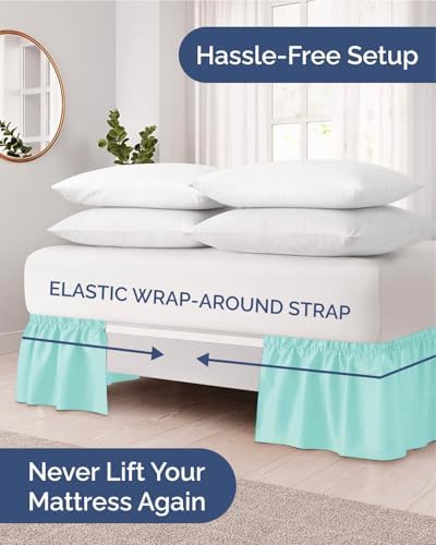 CGK Wrap Around Dust Ruffle Bed Skirt - King Size, 24" Inch, Spa Blue - Image 2