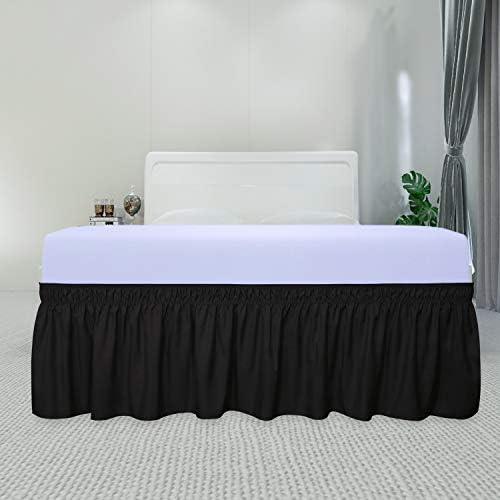 PureFit Wrap Around Ruffled Bed Skirt, Black, Queen/King - 14" Drop - Image 2
