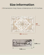 Amada 6x9 Washable Area Rug for Dining Room, Beige, Vintage Pattern - Image 2