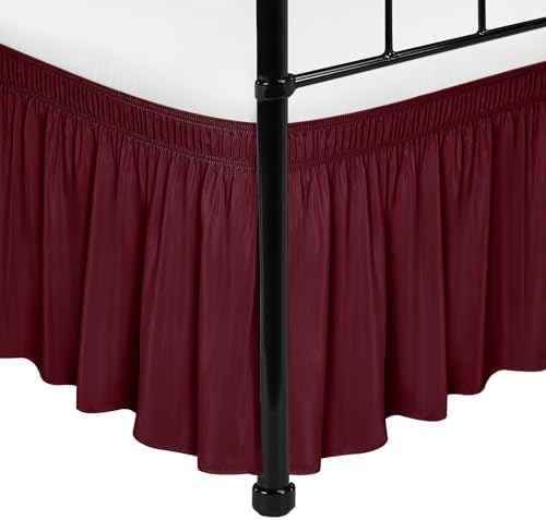 Wrap Around Full Size Bed Skirt Split Corners 14" Drop-Elastic Dust Ruffle by Biscaynebay