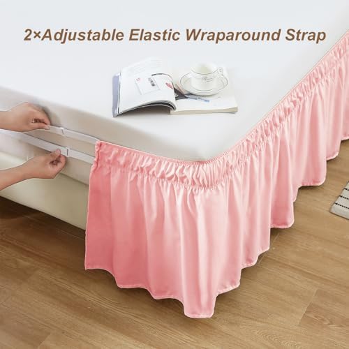 MEILA Wrap Around Elastic Bed Skirt for Queen & King Beds, 16" Drop, Pink - Image 2
