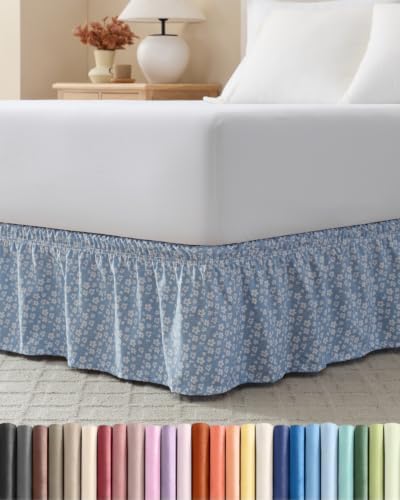 CGK Wrap Around Dust Ruffle Bed Skirt - Twin Size, 12" Inch, Blue Meadow by CGKUnlimited