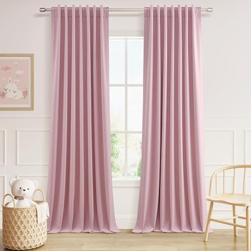 Guken Extra Long 100% Blackout Linen Curtains 120 Inches for Bedroom Rose by Guken