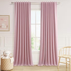 Guken Extra Long 100% Blackout Linen Curtains 120 Inches for Bedroom Rose by Guken