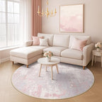 RELEANY Washable Round 6ft Area Rug for Living Room Gray Pink - Image 3